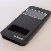 Луксозен кожен калъф Flip тефтер S-View със стойка XUNOD за Apple iPhone 5 / iPhone 5S - черен