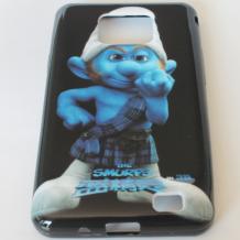 Силиконов калъф / гръб / TPU за Samsung Galaxy S2 I9100 / Samsung SII I9105 - черен / The Smurfs