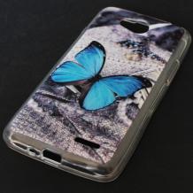 Силиконов калъф / гръб / TPU за LG L90 D405 - сив / синя пеперуда