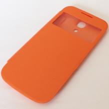 Кожен калъф Flip Cover S-View със стойка за Samsung Galaxy S4 Mini I9190 / I9192 / I9195 - оранжев
