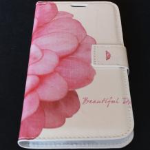 Кожен калъф Flip тефтер за Samsung Galaxy S5 G900 - бял с розово цвете / Beautiful Day