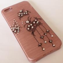 Луксозен силиконов калъф / гръб / TPU с камъни за Apple iPhone 4 / iPhone 4S - бял / черни цветя