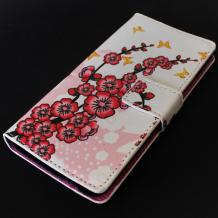 Кожен калъф Flip тефтер със стойка за HTC One Mini M4 - Peach Blossom