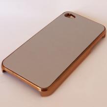 Заден предпазен твърд гръб / капак / за Apple iPhone 4 / iPhone 4S - сребрист с златен кант