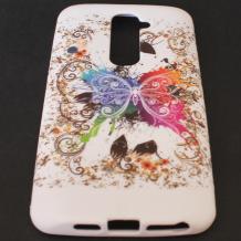 Силиконов калъф / гръб / TPU за LG Optimus G2 D802 - бял с цветна пеперуда
