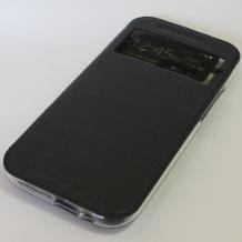Луксозен кожен калъф Flip тефтер S-View със стойка UFO за HTC One M8 – черен