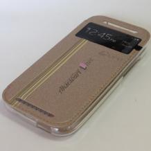 Луксозен кожен калъф Flip тефтер S-View UFO със стойка за Apple iPhone 6 / iPhone 6S - златист
