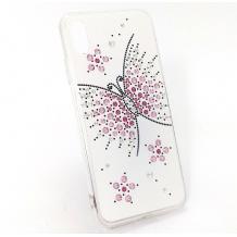Луксозен силиконов калъф / гръб / с камъни за Apple iPhone XS Max - бял / Grand Butterfly