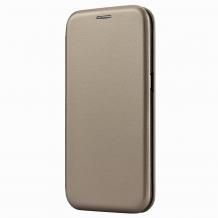 Луксозен кожен калъф Flip тефтер със стойка OPEN за Samsung Galaxy A20e - сив бронз