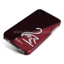 Заден предпазен капак за iPhone 4/ 4S - Swarovski Diamond Swan - винено червен