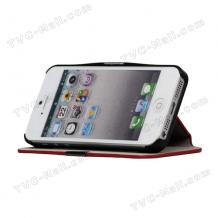 Кожен калъф със стойка Flip тефтер за Apple Iphone 5 - червен