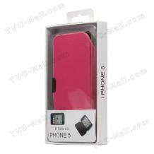 Кожен калъф със стойка Flip тефтер за Apple Iphone 5 - розов