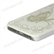 Заден предпазен капак Apple iPhone 5 - бял / пеперуди