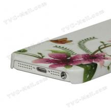 Заден предпазен капак Raindrop за Apple iPhone 5 - бял с цветя