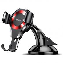 Универсална стойка за кола Baseus Osculum Gravity Car Mount за Samsung, Apple, Huawei, Lenovo, LG, HTC, Sony, Nokia, ZTE, Xiaomi - черна с червено / въртяща се на 360 градуса