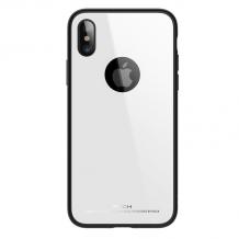 Луксозен стъклен твърд гръб Rock Brilliant Series за Apple iPhone X - бял