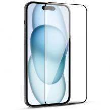 5D full cover Tempered glass Full Glue screen protector iPhone 15 Pro Max (6.7) / Извит стъклен скрийн протектор с лепило от вътрешната страна за iPhone 15 Pro Max (6.7) - черен кант