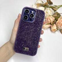 Луксозен твърд гръб Swarovski за Apple iPhone 15 (6.1) - лилав / камъни