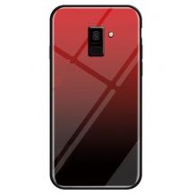 Луксозен стъклен твърд гръб за Samsung Galaxy J6 Plus 2018 - преливащ / червено и черно