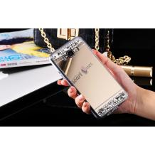 Луксозен силиконов калъф / гръб / TPU с камъни за Samsung Galaxy J5 J500 - огледален / златист