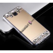 Луксозен силиконов калъф / гръб / TPU с камъни за Samsung Galaxy Grand Prime G530 - огледален / златист