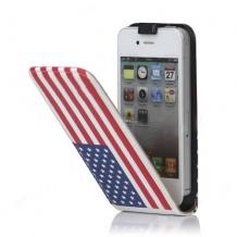 Кожен калъф Flip тефтер за Apple iPhone 4 / 4S - American Flag