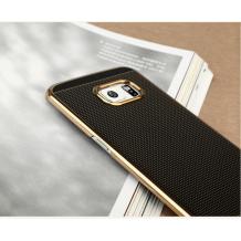 Луксозен твърд гръб / капак / BASEUS AMBILIGHT SERIES за Samsung Galaxy S6 Edge G925 - черен със златист кант