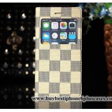  Кожен калъф Flip тефтер S-View Apple iPhone 6 / iPhone 6S - бежово каре 