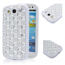 Силиконов калъф / гръб / TPU за Samsung Galaxy S3 I9300 / Samsung SIII I9300 / Samsung S3 Neo i9301 - бял с камъни / Big Diamond