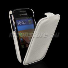 Кожен калъф тип Flip за Samsung Galaxy Pocket S5300 - Carbon / бял