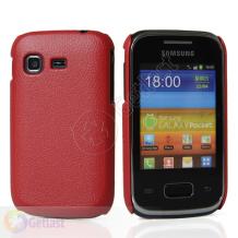 Заден предпазен твърд гръб / капак / за Samsung Galaxy Pocket S5300 - червен / имитиращ кожа