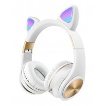 Стерео LED слушалки Bluetooth Cat Ear M1 / Wireless Headphones / безжични LED слушалки Cat Ear M1 - бели