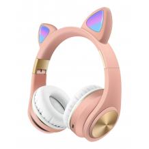 Стерео LED слушалки Bluetooth Cat Ear M1 / Wireless Headphones / безжични LED слушалки Cat Ear M1 - розови