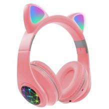 Стерео LED слушалки Bluetooth Cat Ear / Wireless Headphones / безжични LED слушалки Cat Ear M2 - розови