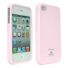 Луксозен силиконов гръб / калъф / TPU за Apple iPhone 4 / iPhone 4S - JELLY CASE Mercury / розов с брокат