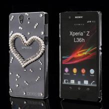 Луксозен заден предпазен капак / твърд гръб / с камъни за Sony Xperia Z Lt36H - сърце