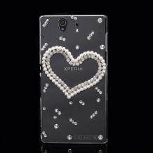 Луксозен заден предпазен капак / твърд гръб / с камъни за Sony Xperia Z Lt36H - сърце