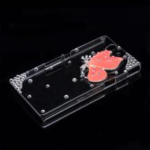 Луксозен заден предпазен капак / твърд гръб / с камъни за Sony Xperia Z Lt36H - прозрачен с оранжева пеперуда