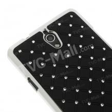 Твърд гръб / капак / с камъни за Huawei Ascend G700 - черен с метален кант