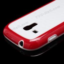 Силиконов калъф / гръб / TPU за Samsung Galaxy S3 mini i8190 / SIII mini i8190 - Cube Texture / бял с червен кант