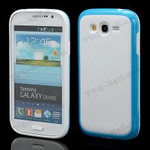 Силиконов калъф / гръб / ТПУ за Samsung Galaxy Grand I9080 / I9082 / Grand Neo i9060 - Cube Texture / бял със син кант