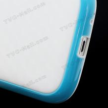 Силиконов калъф / гръб / ТПУ за Samsung Galaxy Grand I9080 / I9082 / Grand Neo i9060 - Cube Texture / бял със син кант