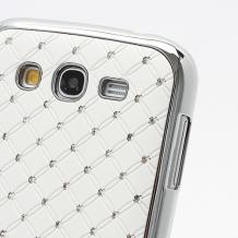 Луксозен заден предпазен капак с камъни за Samsung Galaxy Grand I9080 / I9082 / Samsung i9060 Galaxy Grand Neo - бял с метален кант