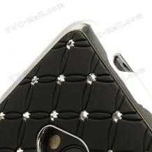 Заден предпазен твърд гръб / капак / с камъни за HTC One M7 - черен с метален кант