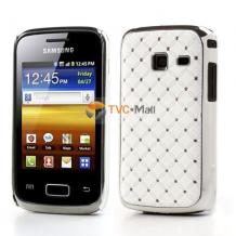 Заден предпазен твърд гръб с камъни за Samsung Galaxy Y Duos S6102 - бял с метален кант