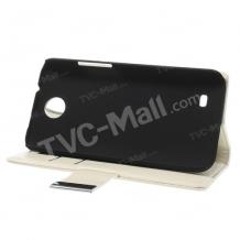 Луксозен кожен калъф Flip тефтер със стойка за HTC Desire 300 - бял