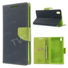 Кожен калъф Flip тефтер Mercury GOOSPERY Fancy Diary със стойка за HTC Desire 816 - тъмно синьо и зелено