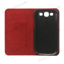 Луксозен кожен калъф тип тефтер за Samsung Galaxy S3 S III SIII I9300 - червен с камъни