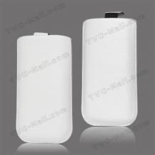 Кожен калъф с издърпване тип джоб за Sony Xperia L S36h - бял
