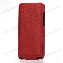 Кожен калъф тип Flip Carbon Fiber за HTC J / Z321E - червен